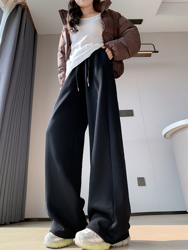 lulu同款白灰色运动裤女2025春夏窄版阔腿裤显瘦休闲宽松卫裤|undefined