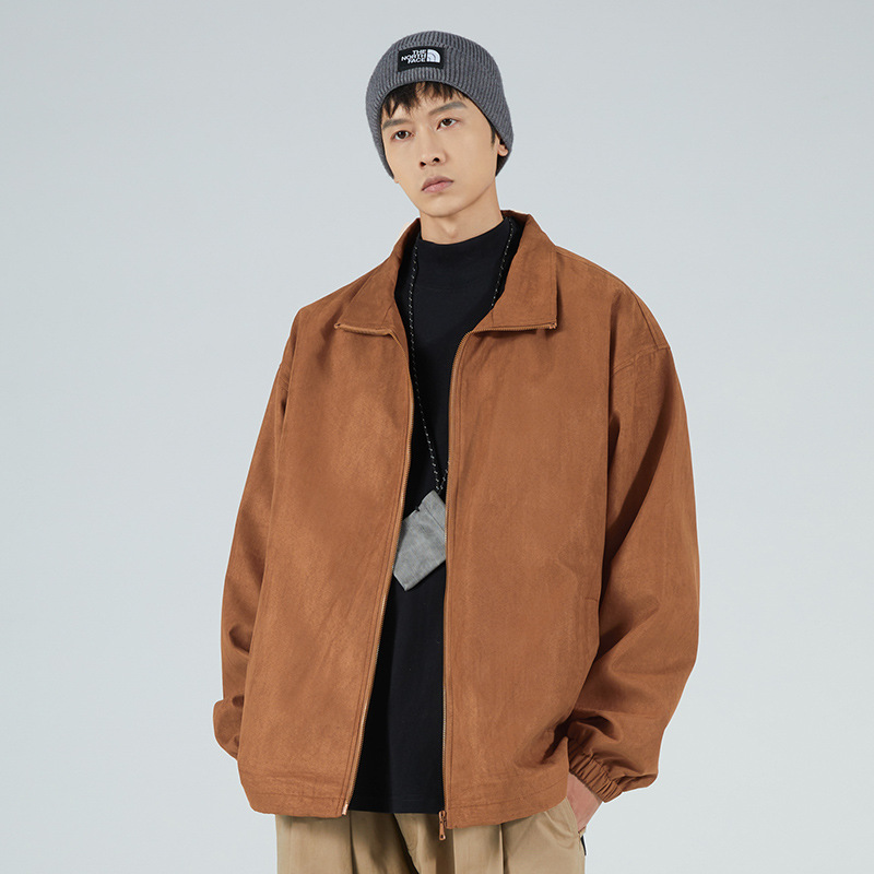 2026 otoño americano retro camiso de cremallera de color sólido chaqueta de béisbol corta abrigo suelto delgado chaqueta de cuero casual