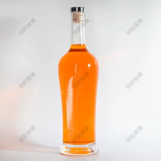 定制简约圆形晶白料玻璃瓶500ml红酒瓶伏特加威士忌空酒瓶