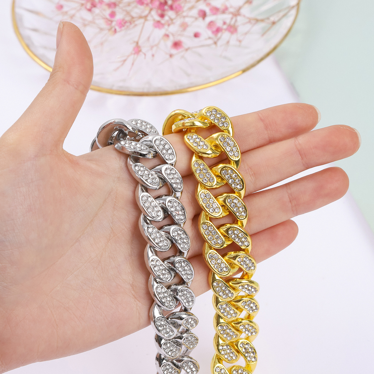 Men's double row diamond hip-hop style bracelet, grand and exaggerated Cuban bracelet_voghion.com