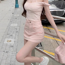 粉色牛仔半身裙女2025新款夏季小个子高腰a字防走光包臀一步短裙