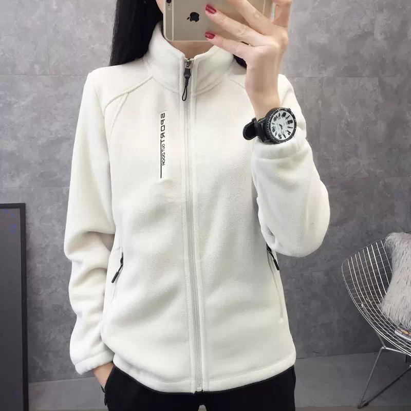 秋冬摇粒绒外套女士抓绒衣加绒加厚立领开衫户外运动保暖卫衣上衣