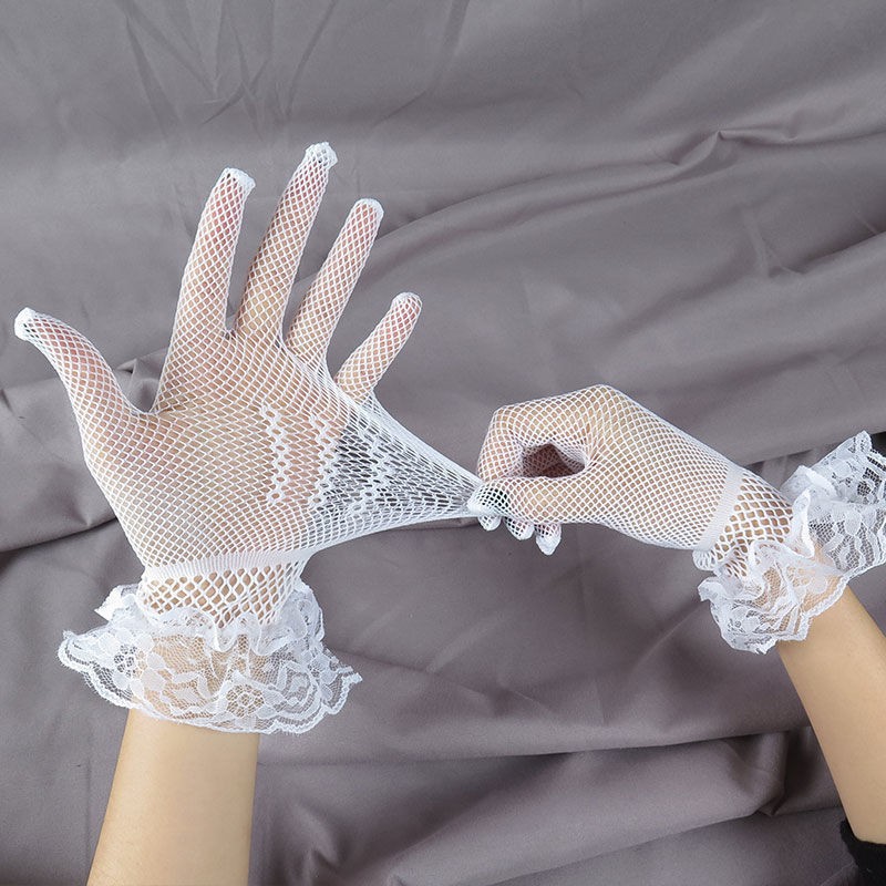 Black Lace Airplane Gloves for Women, Hollow Elastic Performance Gloves — detail image 5