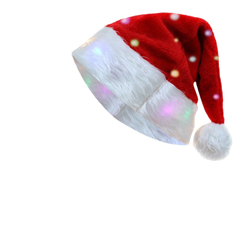 Sombreros de fiesta de Navidad para adultos y niños, gorro de Papá Noel iluminado de felpa, decoraciones para fiestas navideñas brillantes