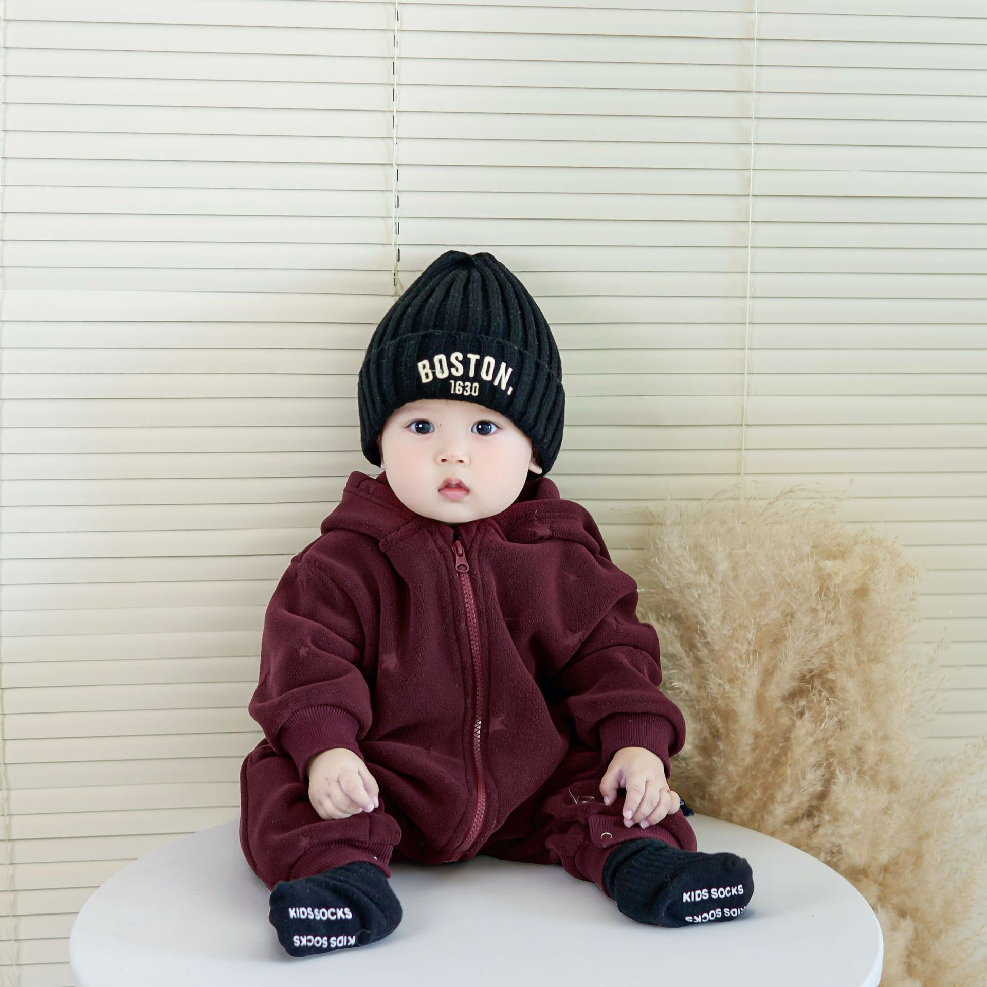 Ins Infant Crawling Clothes 2025 Autumn and Winter New Male and Female Babies Go Out Fleece-Lined Thickeneded Jumpsuit Hooded Jumpsuit