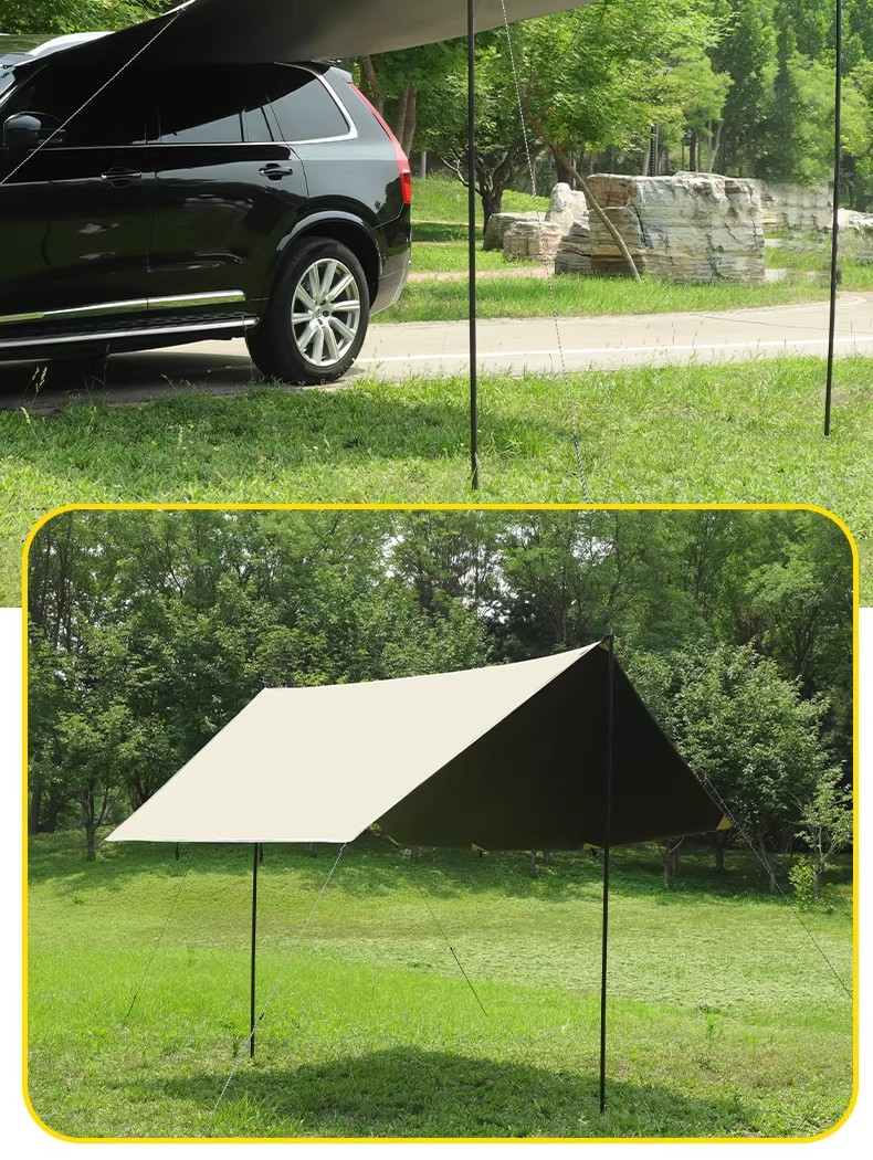 Vinyl Car Side and Rear Canopy Tent with Poles for Outdoor Camping, Sunshade Car Roof, Semi-Shade Canopy Side Tent for Sedan