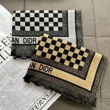 秋冬季新款棋盘格围巾时尚百搭保暖双面黑白格围脖披肩厂家直销