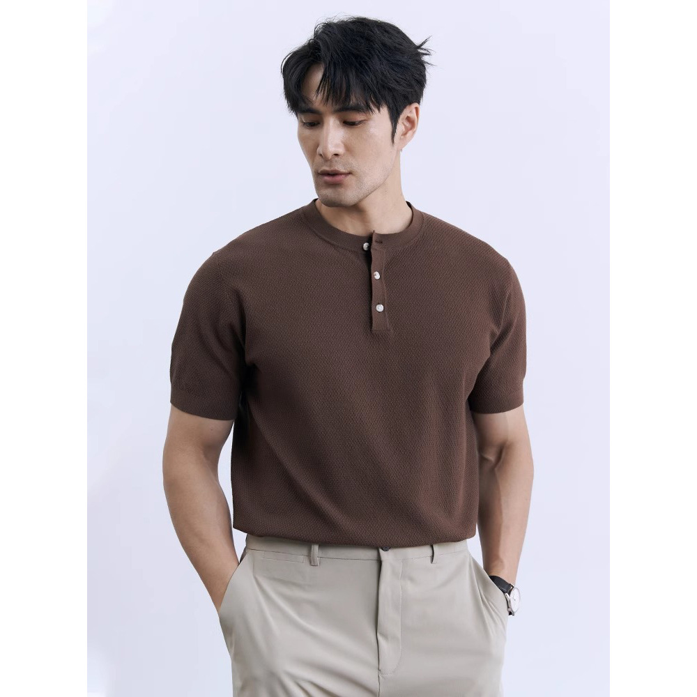 Verano nueva camiseta de punto seda de hielo de manga corta hombre Henry delgado temperamento de negocios camiseta comercio exterior al por mayor transfronterizo