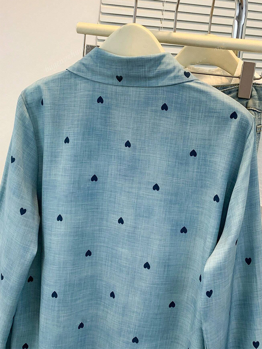 Elegant Long-sleeve Blouse With Polo Collar And Digital Print_voghion.com