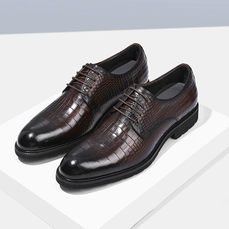2023 Новая Мужская обувь из натуральной кожи, деловая повседневная мужская кожаная обувь, осень и зима в наличии, коричневые туфли с низким верхом, увеличивающие внутреннюю высоту