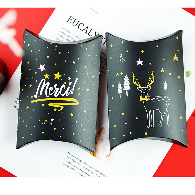 黑金系列款圣诞节鹿枕头盒雪花酥牛轧糖礼品包装盒糖果盒子2款选