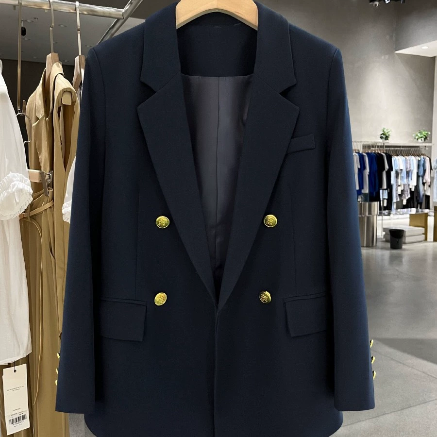 Плюс размер женщин новый темно-синий высокого класса пиджак пухлые девушки плюс хлопок формальный костюм [1115]