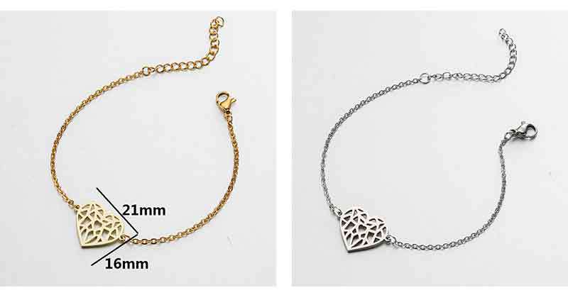 201 Stainless Steel Pendant Material PVD Coated 18K Gold Real Gold Plated Heart Shape 201 Stainless Steel Fashion Waterproof Non Tarnish 201 Stainless Steel Bracelets