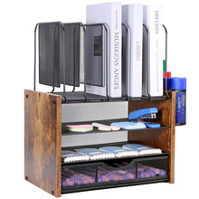4层家庭办公网状书桌收纳器木制书桌文件收纳器桌面收纳器带抽屉