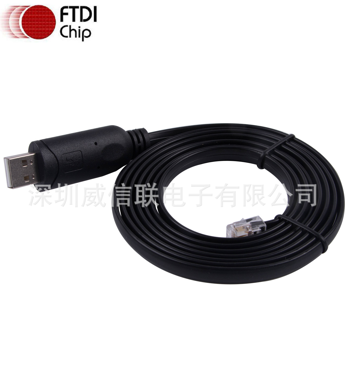 FTDI芯片USB转RJ12黑色扁线APC PDU UPS 940-0144串口数据线缆