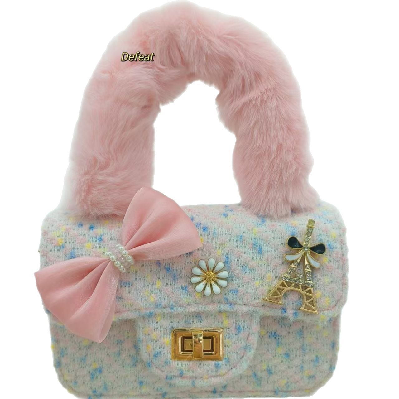 Bolso de peluche de arco, bolso de hombro de moda, bolso de mochila de niña, bolso pequeño, bolso de cambio, bolso de accesorios