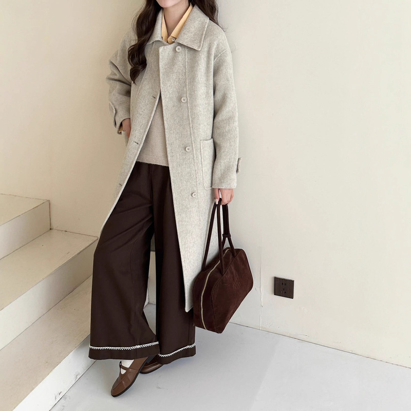 South Korea's Dongdaemun Double-Sided Wool Outwear Women's Mid-Length High-End Commuter Elegant High-End Plush Woolen Outwear