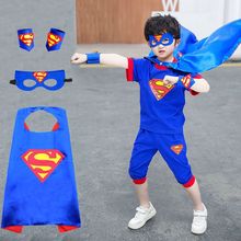 队长夏模仿秀六一套装蓝色走秀奥特曼男宝衣服美国儿童超人演出服