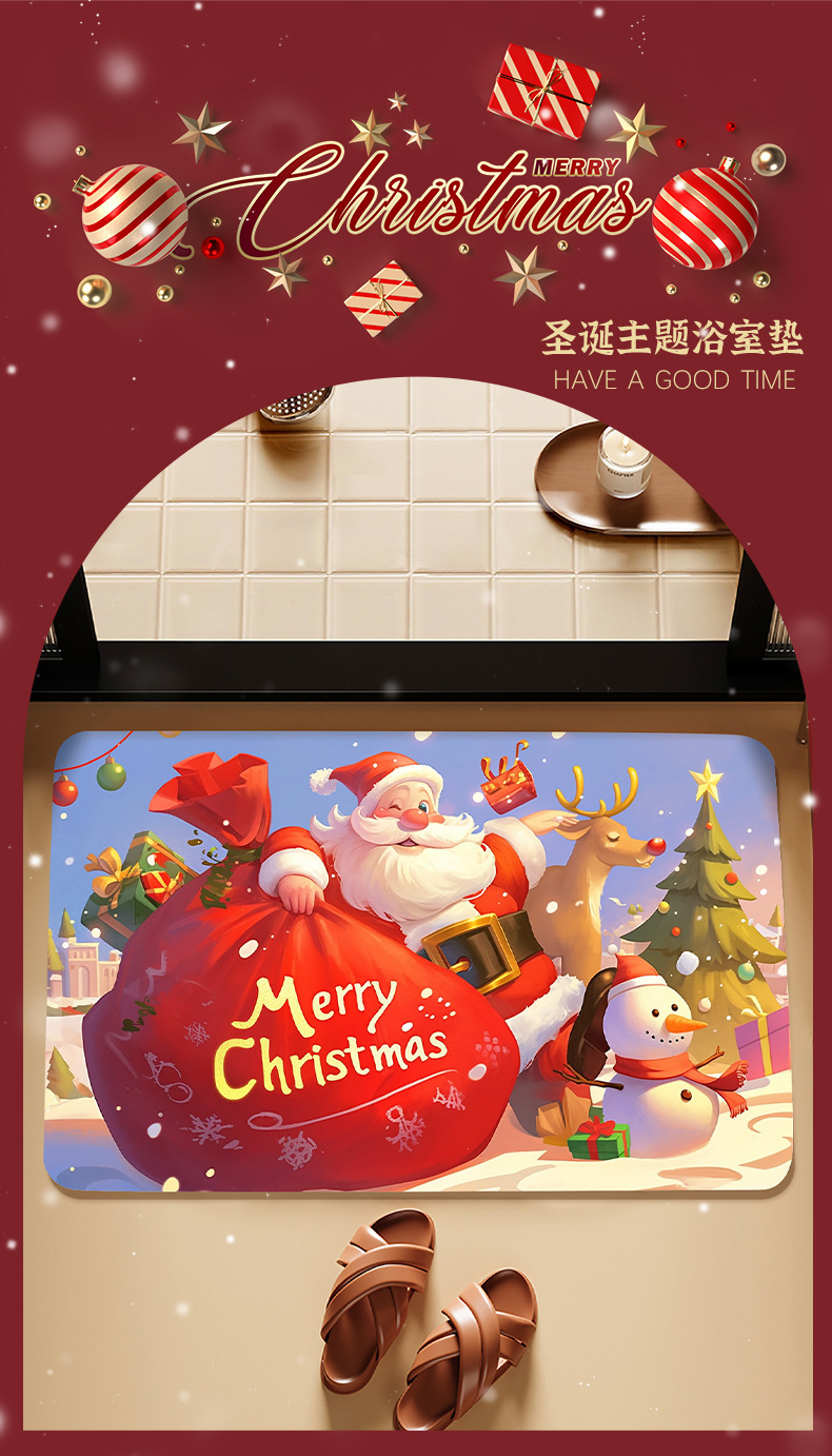 Cross-Border Amazon Christmas Truck Bathroom Toilet Diatom Mud Absorbent Non-Slip Floor Mat Stain-Resistant Entrance Door Mat