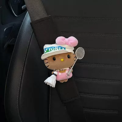 Decorations for Car Seatbelts, Seat belt shoulder pad - white-hat-badminton-set-pink-doodle-eyes-kt-standard