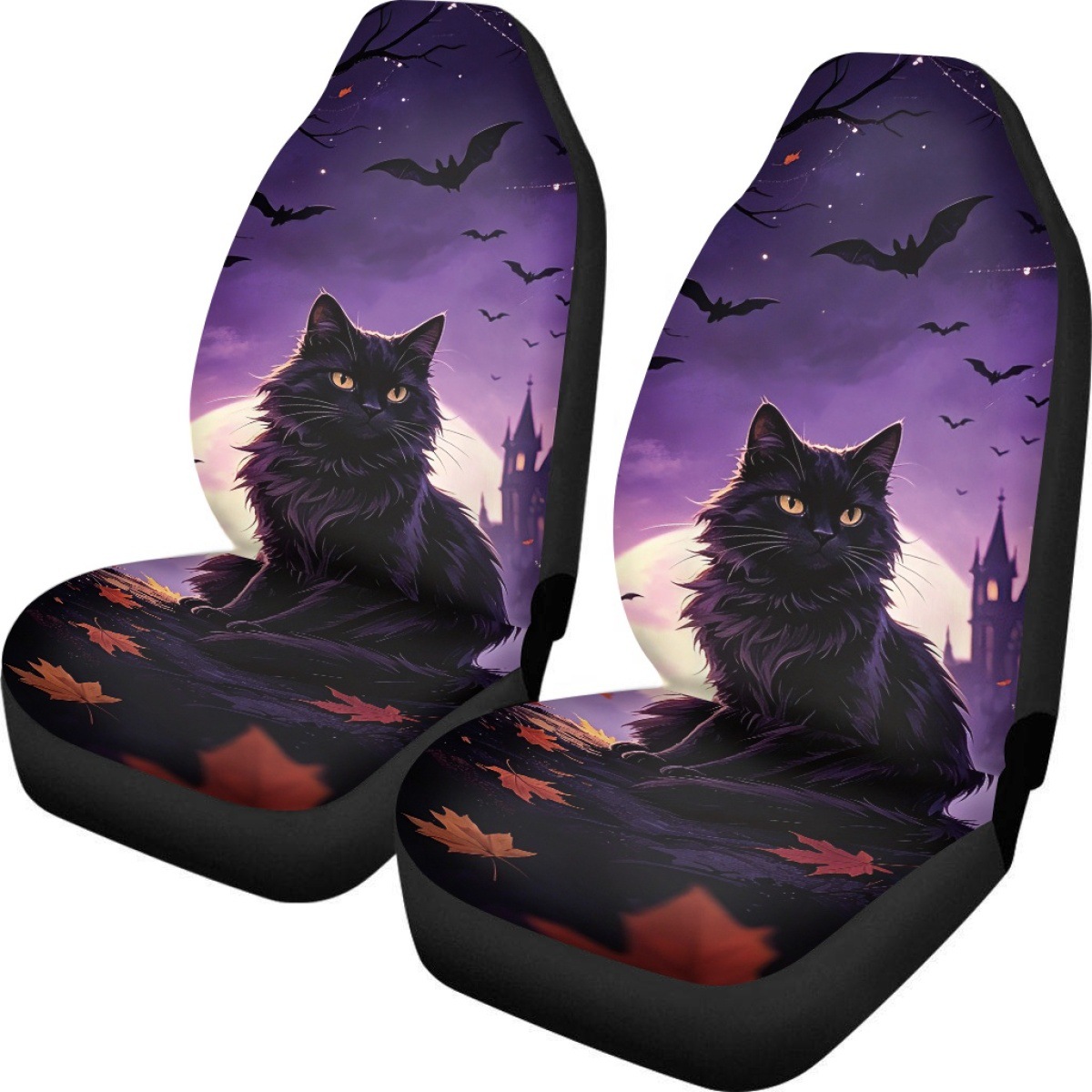 Cross-border Halloween-themed printed seat covers, featuring ghost and pumpkin designs, available for custom orders. Includes a set of two car seat protectors