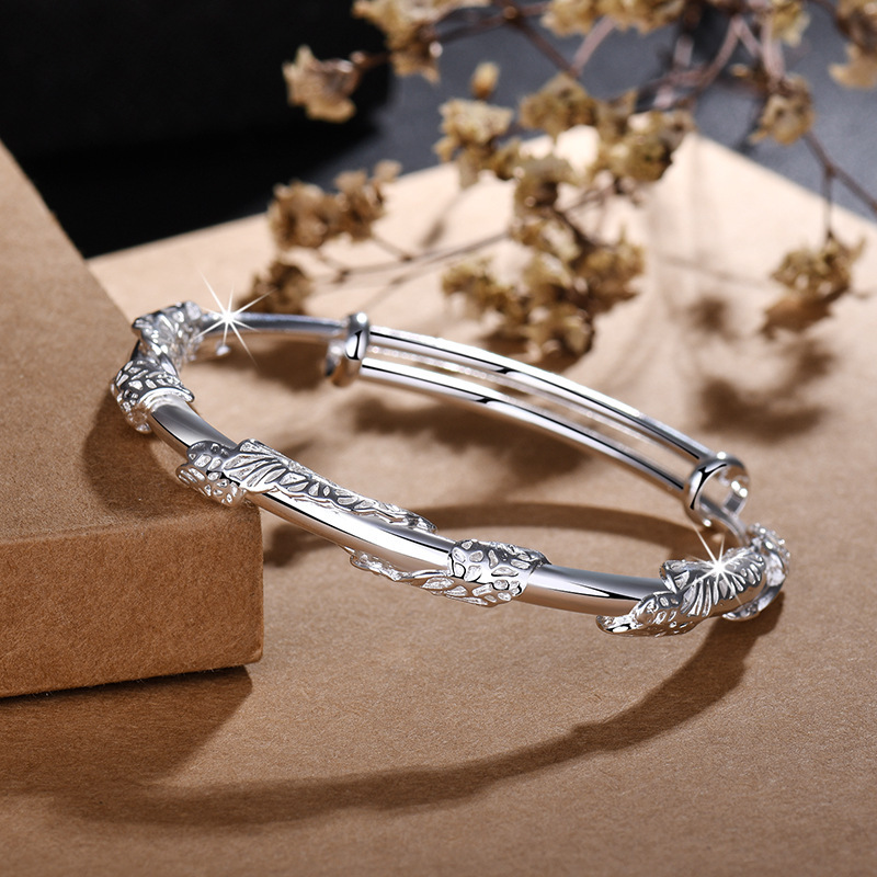 Vintage Heritage Blossom Bracelet Women's Solid Bracelet Push-pull All-match Bracelet Silver Jewelry Young Gift