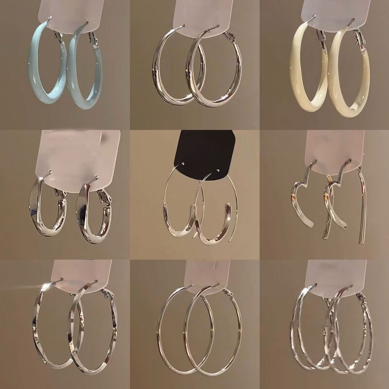 European and American Cross-Border Silver Needle Hoop Earrings, Metal Minimalist Style, Fashionable Versatile Simple Earrings with a Unique Design European and American Cross-Border Silver Needle Hoop Earrings, Metal Minimalist Style, Fashionable Versatile Simple Earrings with a Unique Design