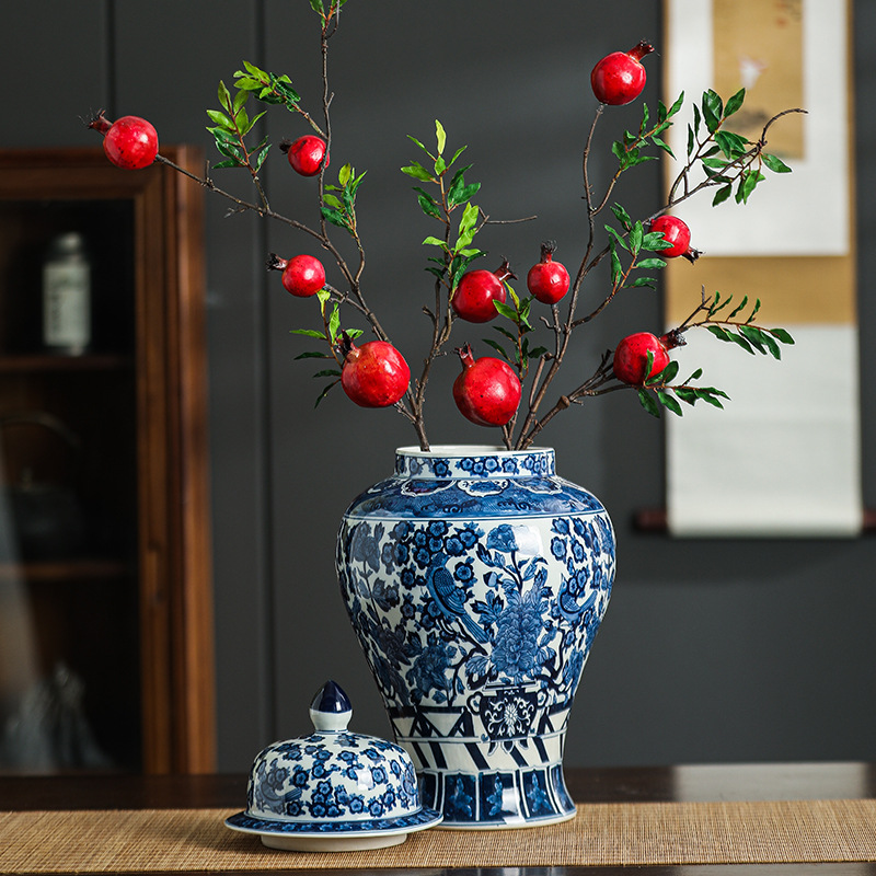Jingdezhen vasos de cerámica pintados a mano antiguos flores de porcelana azul flores y pájaros generales jarras de té cubierta jarras adornos de decoración del hogar