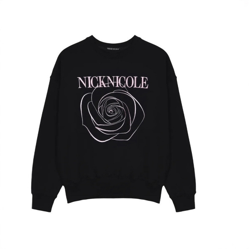 文佳煐同款韩国小众潮牌NICK NICOLE字母玫瑰刺绣宽松圆领卫衣女|undefined