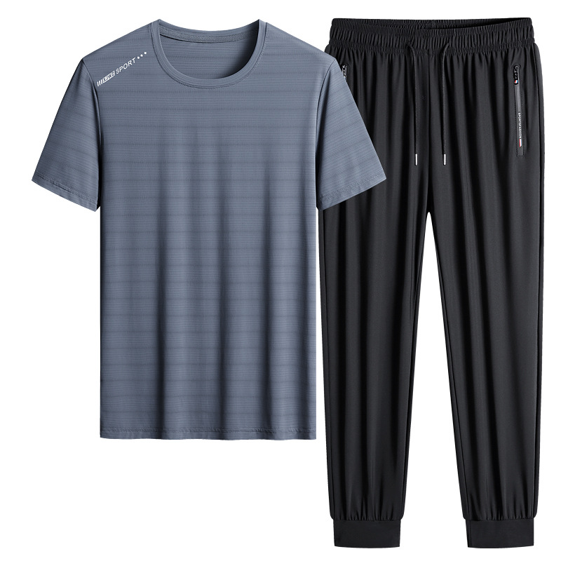 M - 8X set de hielo de verano camiseta hombre papá manga corta juego deportivo de mediana edad secado rápido juego de dos piezas