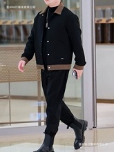 外套男春秋季潮流男装男士大码翻领撞色休闲夹克胖子秋装显瘦穿搭