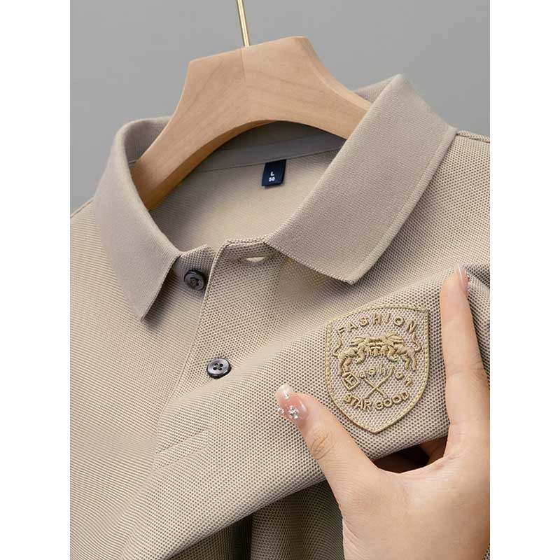 Бизнес внешнеторговая рубашка летняя мужская футболка с короткими рукавами с вышивкой и лацканом большой размер рубашка POLO тренд мужской сплошной топ