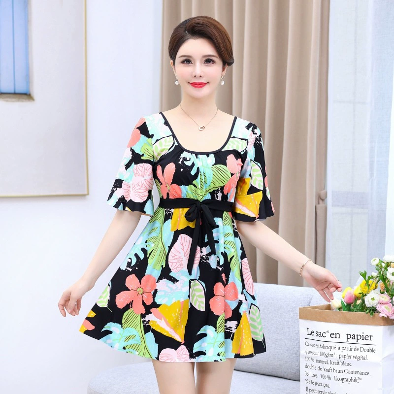 Слитный купальник для матери, среднего возраста, свободного силуэта, plus size