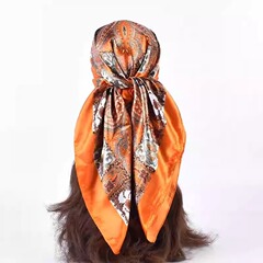 跨境春季新款百搭大腰果90大方巾丝巾批发 经典复古印花围巾scarf