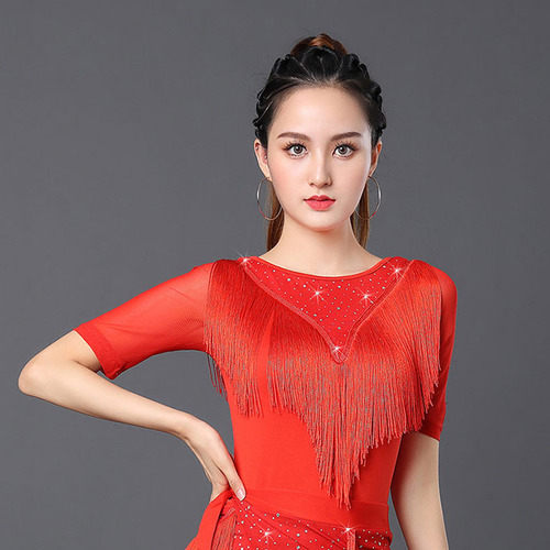 Square dance clothing dance training Latin dance clothing new summer tassel short-sleeved body modern dance tops for women