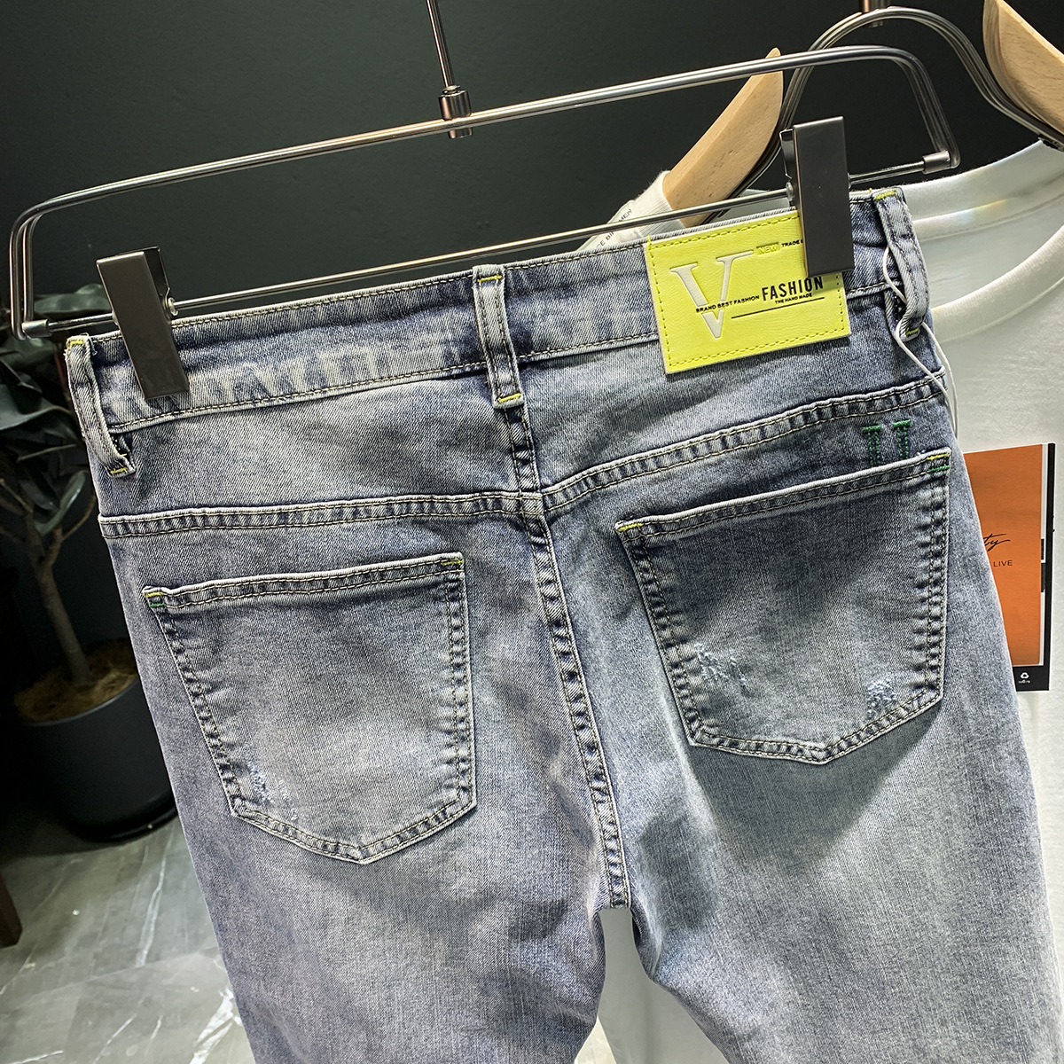 Jean délavé haut de gamme pour hommes, nouvelle marque tendance, élastique, fuselé, polyvalent, coupe ajustée, épais, printemps et automne_voghion.com