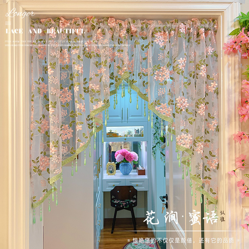 【Embroidered Design】Exquisitely Crafted Floral Vintage Door Curtain, No-Drill Sheer Curtain, Triangular Design Curtain, Bedroom Partition Door Curtain 【Embroidered Design】Exquisitely Crafted Floral Vintage Door Curtain, No-Drill Sheer Curtain, Triangular Design Curtain, Bedroom Partition Door Curtain