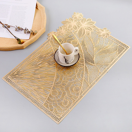 Cross-border new PVC hollow rectangular Western dining mat, household flower anti-slip heat insulation coaster, cross-border wholesale