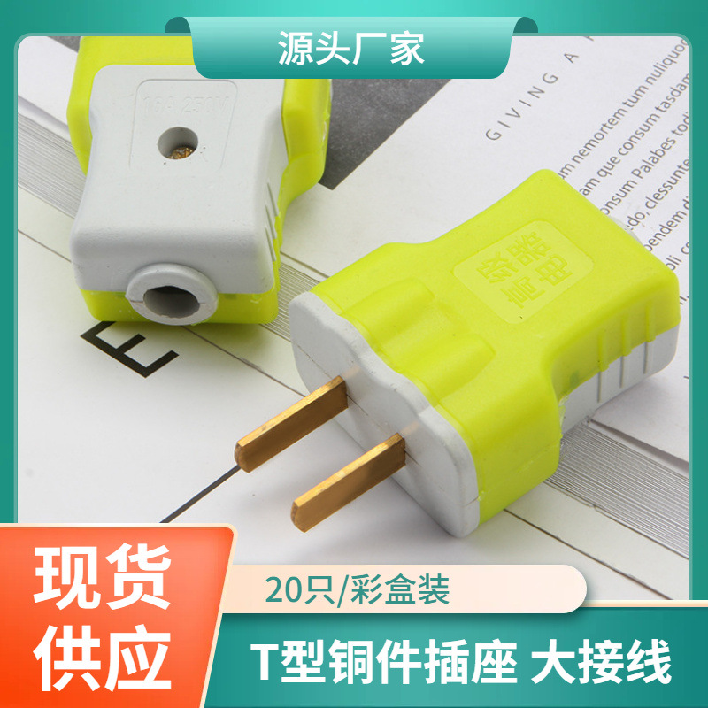直销一体成型电源插头 T型固定二极插头 家用二极固定电源插头
