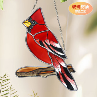 Cross-border Hot Sale Glass Painted Art Decorative Bird Pendant Window Decoration Red Clothes Bird European and American Creative Mother's Day Gift