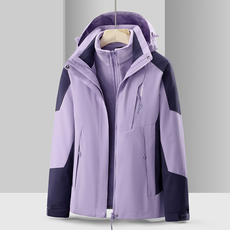 Chaqueta de pareja al aire libre de los hombres y las mujeres forrado de lana tres en uno desmontable de dos piezas a prueba de frío traje de Montañismo