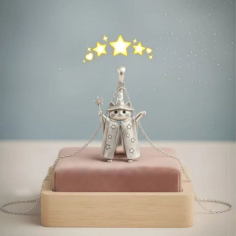 Cute Cat Wizard Cat Magic Hat Design Pendant Necklace Niche Unique High-End Stylish Exquisite Clavicle Chain