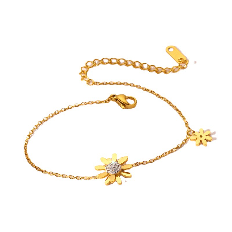 Nuevo acero de titanio pequeña pulsera daisy pulsera de oro femenina no se desvanece ligera nicho de diseño de joyas de mano joyas al por mayor image 5