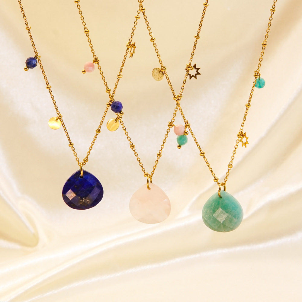 8g Weight PVD Coated Gold Plating Process 14K Gold, Real Gold Plated Plating Material Natural Stone Pendant Material Pendant Necklace Classification PVD Coated 14K Gold Real Gold Plated Geometric 304 Stainless Steel Natural Stone Modern Style Waterproof Non Tarnish 304 Stainless Steel Pendant Necklace
