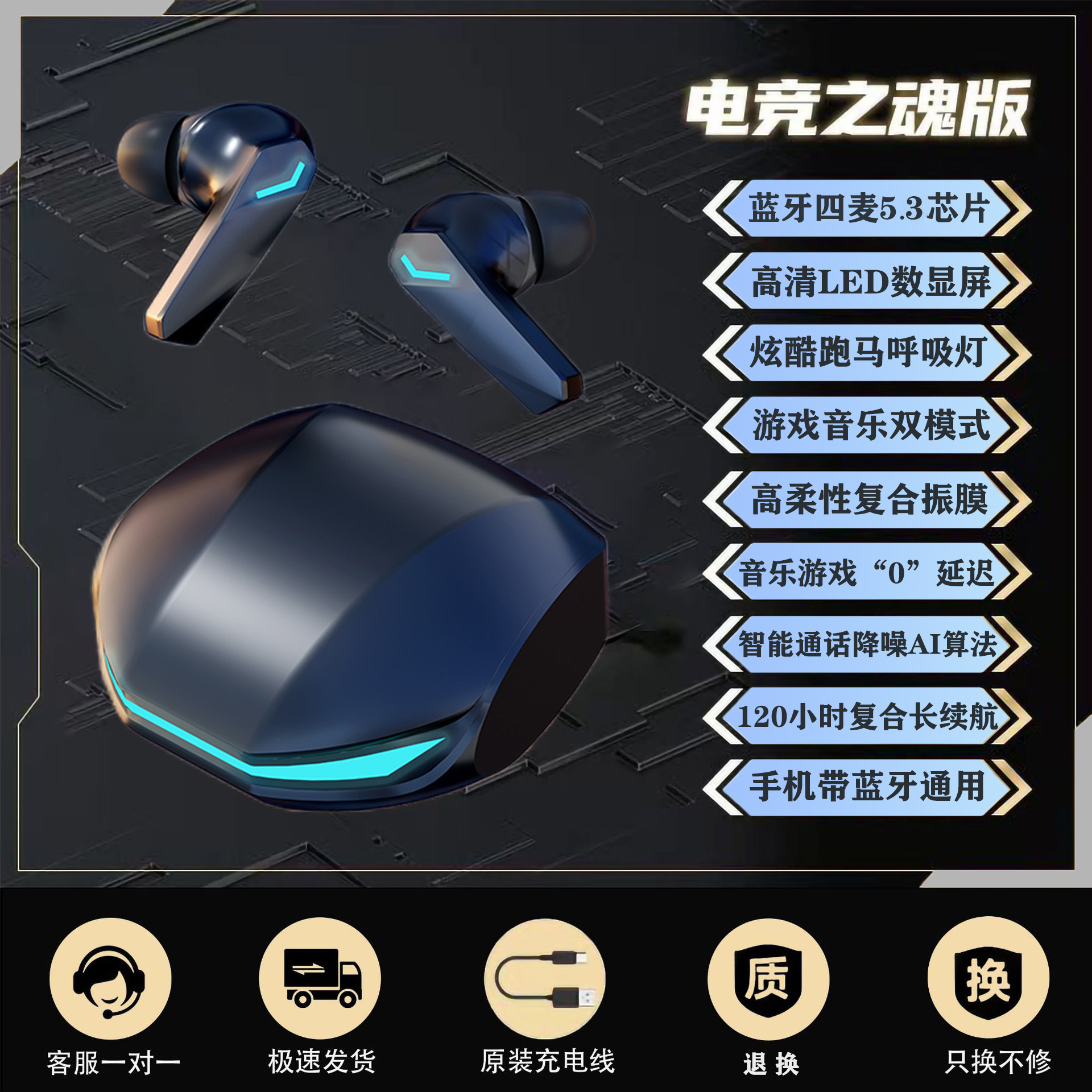 Auriculares Bluetooth inalámbricos transfronterizos AirMAX Pantalla táctil a todo color Auriculares deportivos multifuncionales de alta calidad con pantalla transparente