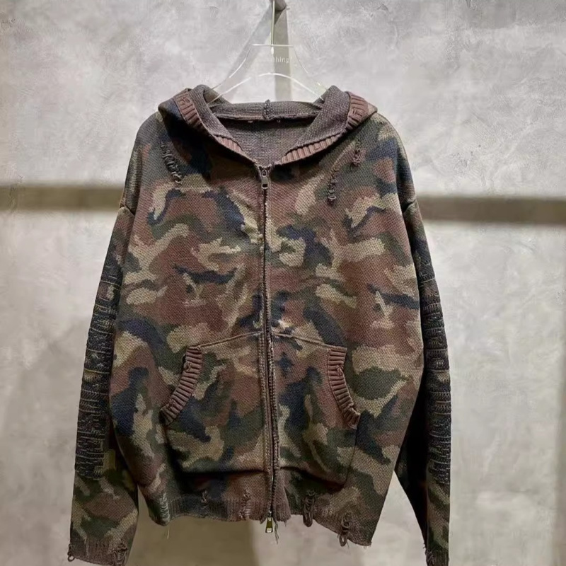 Sweater 2025 Autumn New Light Luxury Handsome Men's Lazy Style Camouflage Zipper Hooded Cardigan Sweater Jacket