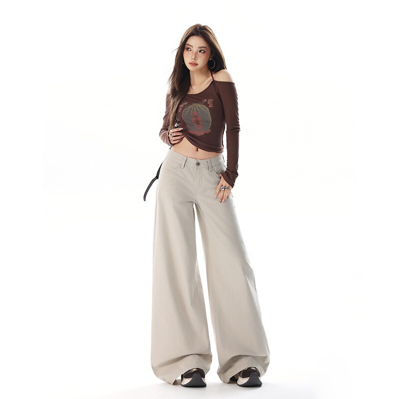2026 Spring New Casual Washed Pearl Canvas Fabric American Style Low-Waist Slimming Loose Wide-Leg Casual Jeans 2026 Spring New Casual Washed Pearl Canvas Fabric American Style Low-Waist Slimming Loose Wide-Leg Casual Jeans