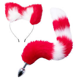 厂家批发新品成人情趣用品双色毛绒发卡耳朵角色扮演猫咪尾巴肛塞