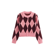 ZR外贸批发2025 欧美风女装新款 休闲菱形纹提花针织衫外套