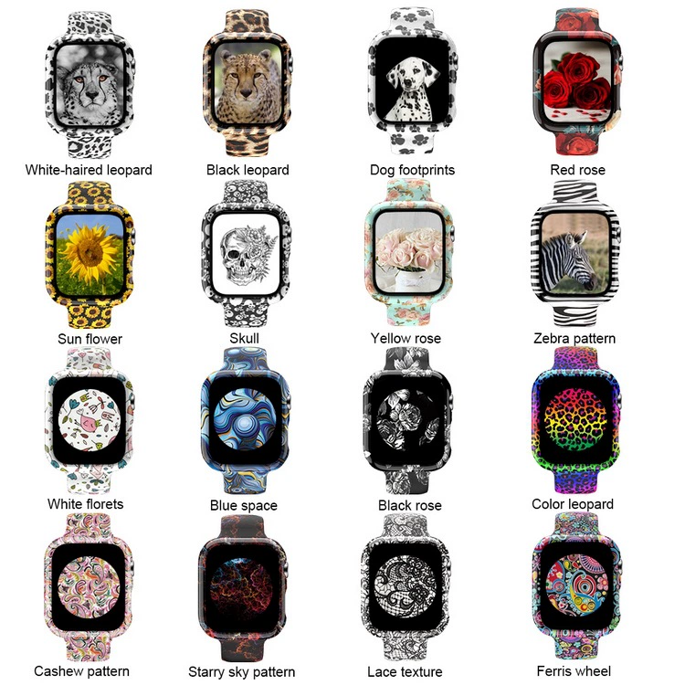 Поддерживаемые IWATCH напечатанные силиконовые часы с защитной крышкой 34567 поколения цветная печать твёрдый чехол стальной корпус